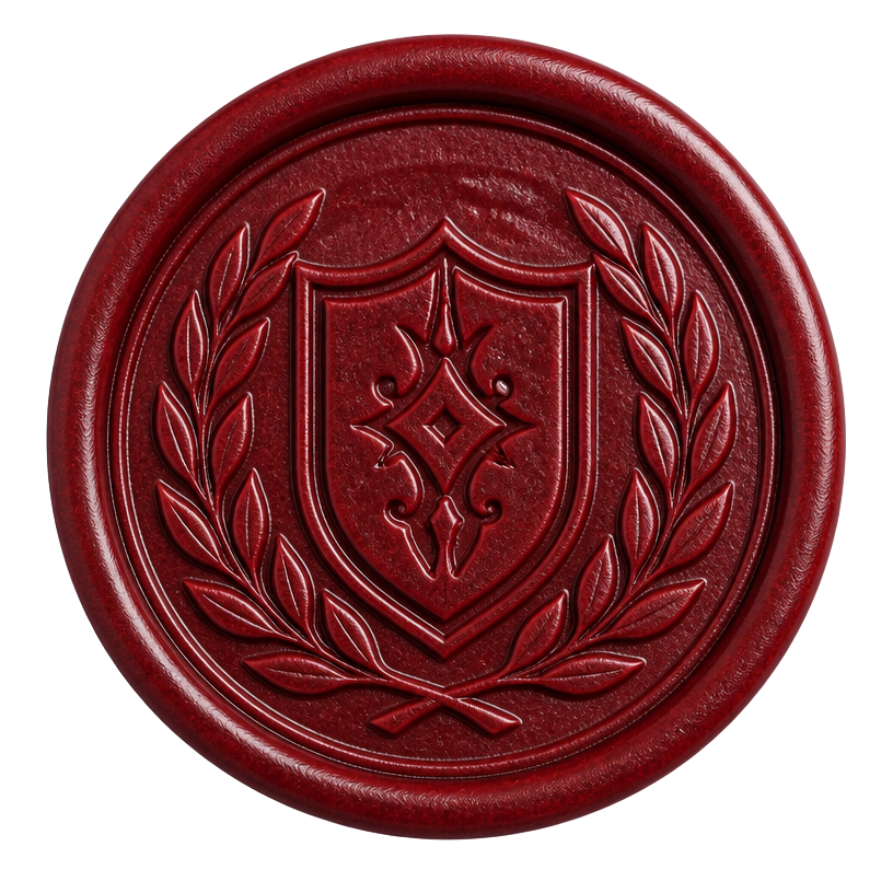 Oxidized crimson wax seal of THRILL Republica